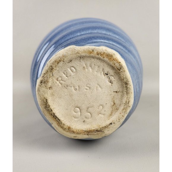 Vintage 1940's Red Wing Pottery 952 Powder Blue Glazed Beehive Swirl Vase - Picture 8 of 8